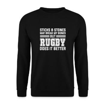 Rugby Verein Rugbyteam Football Sport Geschenk - Unisex Pullover - Schwarz - Vorne - Alina (178cm) & Michal (187cm)