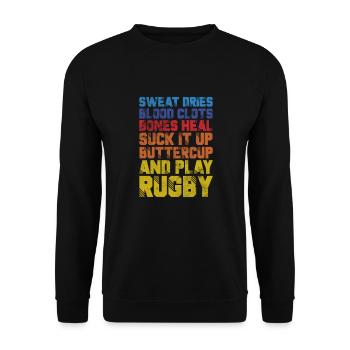 Rugby Verein Rugbyteam Football Sport Geschenk - Unisex Pullover - Schwarz - Vorne - Alina (178cm) & Michal (187cm)