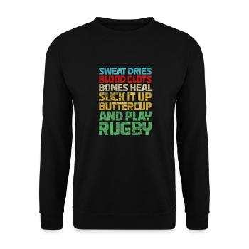 Rugby Verein Rugbyteam Football Sport Geschenk - Unisex Pullover - Schwarz - Vorne - Alina (178cm) & Michal (187cm)