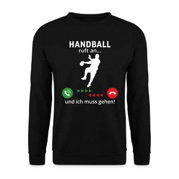 handball ruft an und ich muss gehen - Unisex Pullover - Schwarz - Vorne - Alina (178cm) & Michal (187cm)