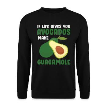 Avocado Guacamole Vegan Geschenk - Unisex Pullover - Schwarz - Vorne - Alina (178cm) & Michal (187cm)
