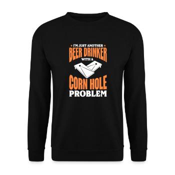 Cornhole Beanbag Sackloch Geschenk - Unisex Pullover - Schwarz - Vorne - Alina (178cm) & Michal (187cm)