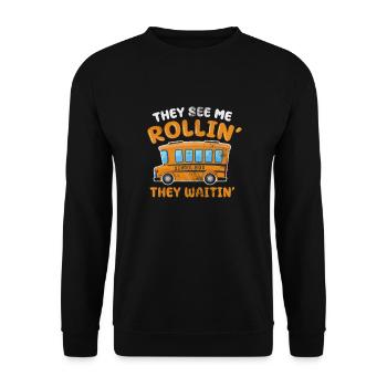 Busfahrer - Unisex Pullover - Schwarz - Vorne - Alina (178cm) & Michal (187cm)