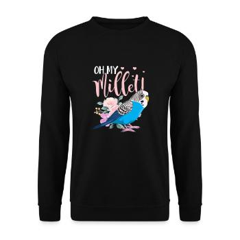 Wellensittich Vogel Haustier Sittich Geschenk - Unisex Pullover - Schwarz - Vorne - Alina (178cm) & Michal (187cm)