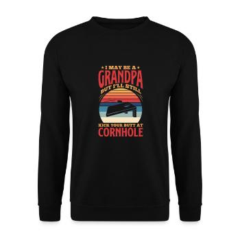 Cornhole Beanbag Sackloch Geschenk - Unisex Pullover - Schwarz - Vorne - Alina (178cm) & Michal (187cm)