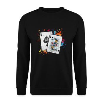 Black Jack Blackjack Kartenspiel Casino Geschenk - Unisex Pullover - Schwarz - Vorne - Alina (178cm) & Michal (187cm)