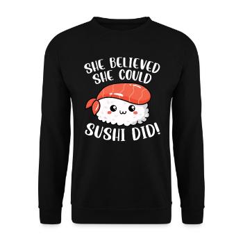 Sushi Essen Japan Nigiri Geschenk - Unisex Pullover - Schwarz - Vorne - Alina (178cm) & Michal (187cm)