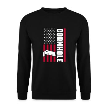 Cornhole Beanbag Sackloch Geschenk - Unisex Pullover - Schwarz - Vorne - Alina (178cm) & Michal (187cm)
