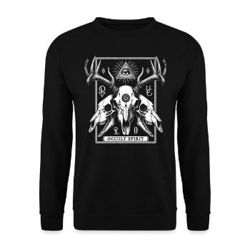 Okkulter Geist Hirsch Schädel - Unisex Pullover - Schwarz - Vorne - Alina (178cm) & Michal (187cm)