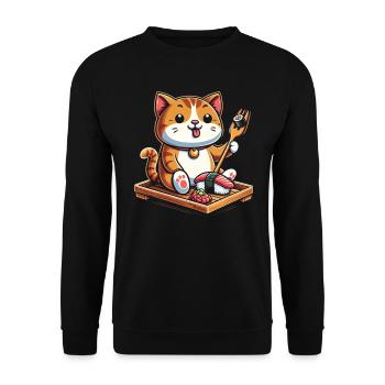 Sushi Essen Japan Nigiri Geschenk - Unisex Pullover - Schwarz - Vorne - Alina (178cm) & Michal (187cm)