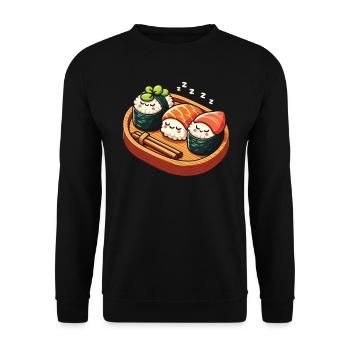 Sushi Essen Japan Nigiri Geschenk - Unisex Pullover - Schwarz - Vorne - Alina (178cm) & Michal (187cm)