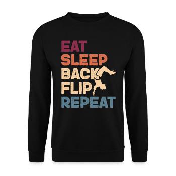 Backflip Salto Akrobatik Parkour Turnen Geschenk - Unisex Pullover - Schwarz - Vorne - Alina (178cm) & Michal (187cm)