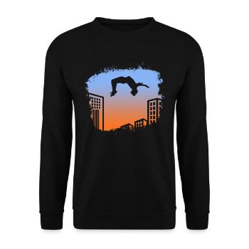 Backflip Salto Akrobatik Parkour Turnen Geschenk - Unisex Pullover - Schwarz - Vorne - Alina (178cm) & Michal (187cm)
