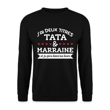 tata et Marraine, Marraine - Famille - Tata - Sweat-shirt Unisexe - noir - Devant - Alina (178cm) & Michal (187cm)