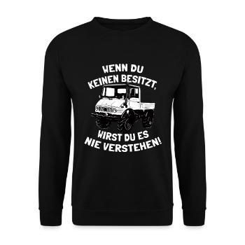 Unimog 407 - Offroad - Universal Motorgerät - Unisex Pullover - Schwarz - Vorne - Alina (178cm) & Michal (187cm)