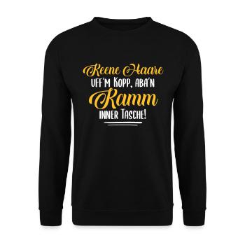 Keene Haare - Berlinerisch Berliner Sprüche Spruch - Unisex Pullover - Schwarz - Vorne - Alina (178cm) & Michal (187cm)