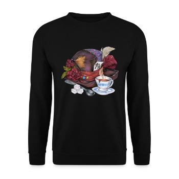Alice im Wunderland Verrückte Hutmacher Teetasse - Unisex Pullover - Schwarz - Vorne - Alina (178cm) & Michal (187cm)