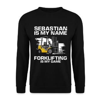 Gabelstaplerfahrer und Lagerhaus Gabestaplerfahrer - Unisex Pullover - Schwarz - Vorne - Alina (178cm) & Michal (187cm)