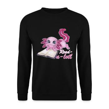 Axolotl Buchliebhaber Lesen Read a lot Geschenk - Unisex Pullover - Schwarz - Vorne - Alina (178cm) & Michal (187cm)