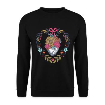 Blumen Herz | Natur Dekoration Blätter Geschenk - Unisex Pullover - Schwarz - Vorne - Alina (178cm) & Michal (187cm)