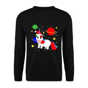Einhorn Weihnachten Weihnachtspulli Weltall - Unisex Pullover - Schwarz - Vorne - Alina (178cm) & Michal (187cm)