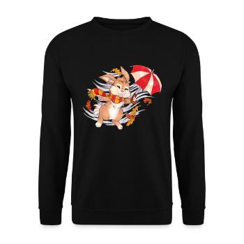 Niedlicher Hase im Herbst mit Regenschirm - Unisex Pullover - Schwarz - Vorne - Alina (178cm) & Michal (187cm)