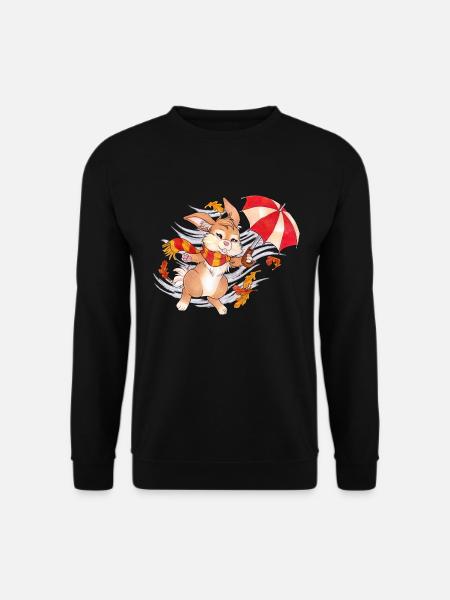 Niedlicher Hase im Herbst mit Regenschirm - Unisex Pullover - Schwarz