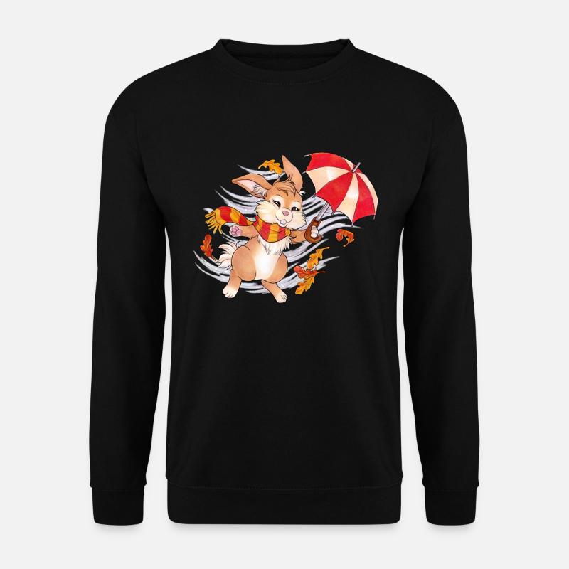Niedlicher Hase im Herbst mit Regenschirm - Unisex Pullover - Schwarz