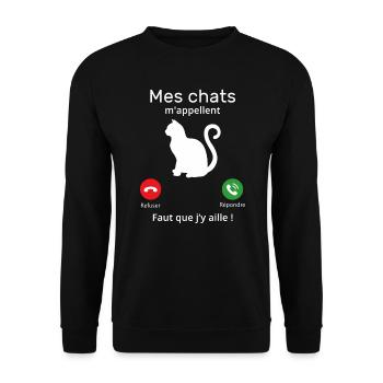 mes chats m'appellent...faut que j'y aille ! - Sweat-shirt Unisexe - noir - Devant - Alina (178cm) & Michal (187cm)