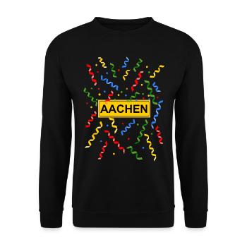 Aachen Karneval Konfetti Kostüm Ortsschild - Unisex Pullover - Schwarz - Vorne - Alina (178cm) & Michal (187cm)