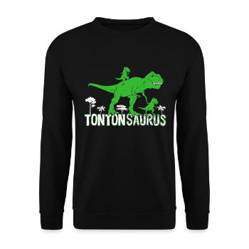 Mon Super Tonton Dinosaure - Sweat-shirt Unisexe - noir - Devant - Alina (178cm) & Michal (187cm)