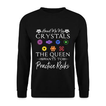 Reiki Meister Heilung Kristalle Chakra Reiki - Unisex Pullover - Schwarz - Vorne - Alina (178cm) & Michal (187cm)