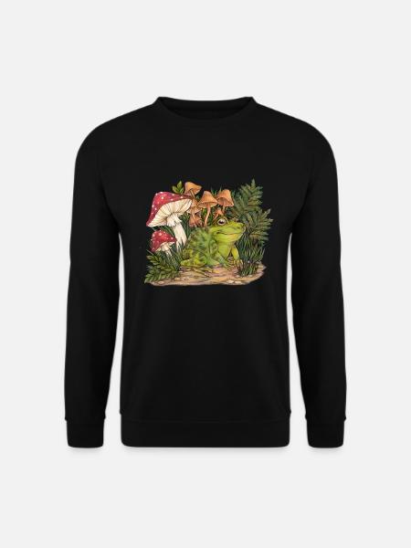 Frosch in Natur mit Pilzen Geschenk Naturfreund - Unisex Pullover - Schwarz