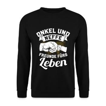 Onkel und Neffe - Freunde fürs Leben - Unisex Pullover - Schwarz - Vorne - Alina (178cm) & Michal (187cm)
