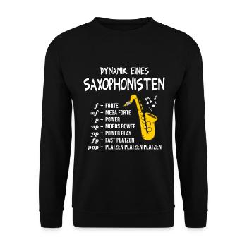 Saxophon Dynamik eines Saxophonisten Blasmusik - Unisex Pullover - Schwarz - Vorne - Alina (178cm) & Michal (187cm)