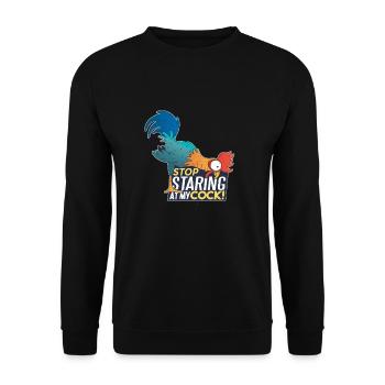 Stop staring at my cock! Funny pun, humor - Unisex Sweatshirt - black - Front - Alina (178cm) & Michal (187cm)