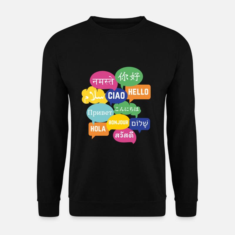 Buntes Sprechblasen-Design "Hallo", viele Sprachen - Unisex Pullover - Schwarz