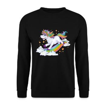 Niedliches Regenbogen Einhorn auf Wolke Geschenk - Unisex Pullover - Schwarz - Vorne - Alina (178cm) & Michal (187cm)
