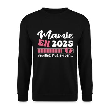 Mamie en 2025 | Cadeau future mamie 2025 Cadeau - Sweat-shirt Unisexe - noir - Devant - Alina (178cm) & Michal (187cm)