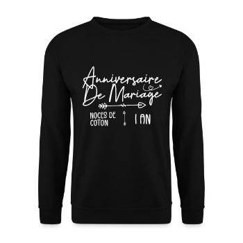 Anniversaire de mariage 1ans - Noce de Coton 1ans - Sweat-shirt Unisexe - noir - Devant - Alina (178cm) & Michal (187cm)