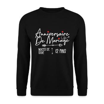 Anniversaire de mariage 12 ans - Noces de Soie - Sweat-shirt Unisexe - noir - Devant - Alina (178cm) & Michal (187cm)