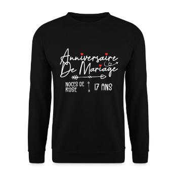 Anniversaire de mariage 17 ans - Noces de Rose - Sweat-shirt Unisexe - noir - Devant - Alina (178cm) & Michal (187cm)