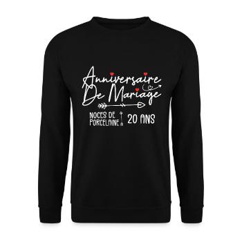 Anniversaire de mariage 20 ans Noces de Porcelaine - Sweat-shirt Unisexe - noir - Devant - Alina (178cm) & Michal (187cm)