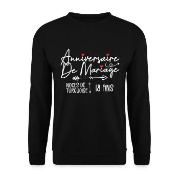 Anniversaire de mariage 18 ans | Noce de Turquoise - Sweat-shirt Unisexe - noir - Devant - Alina (178cm) & Michal (187cm)