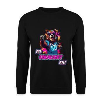 es eskaliert eh Lustiger Trinkspruch Festival Bier - Unisex Pullover - Schwarz - Vorne - Alina (178cm) & Michal (187cm)