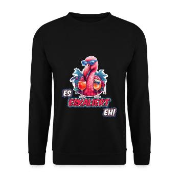 es eskaliert eh Flamingo Lustiger Trinkspruch Bier - Unisex Pullover - Schwarz - Vorne - Alina (178cm) & Michal (187cm)