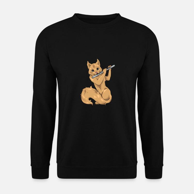 Querflöte Flöte Katze Flötenspieler Altflöte Flute - Unisex Pullover - Schwarz