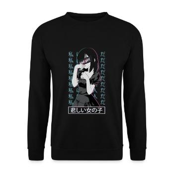 Anime Sad Girl Waifu Manga - Unisex Pullover - Schwarz - Vorne - Alina (178cm) & Michal (187cm)