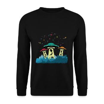 Dinos UFOs Aliens - Unisex Pullover - Schwarz - Vorne - Alina (178cm) & Michal (187cm)