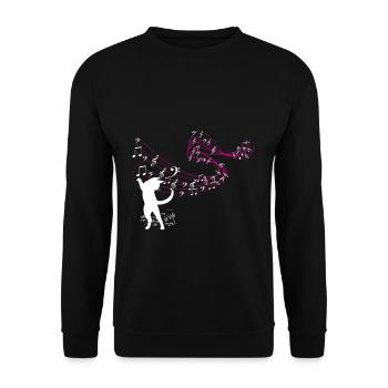 Cat catches music notes - Unisex Sweatshirt - black - Front - Alina (178cm) & Michal (187cm)